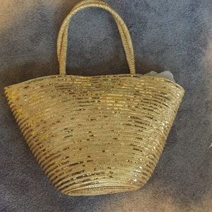 Talbots straw tote with gold sequins!!